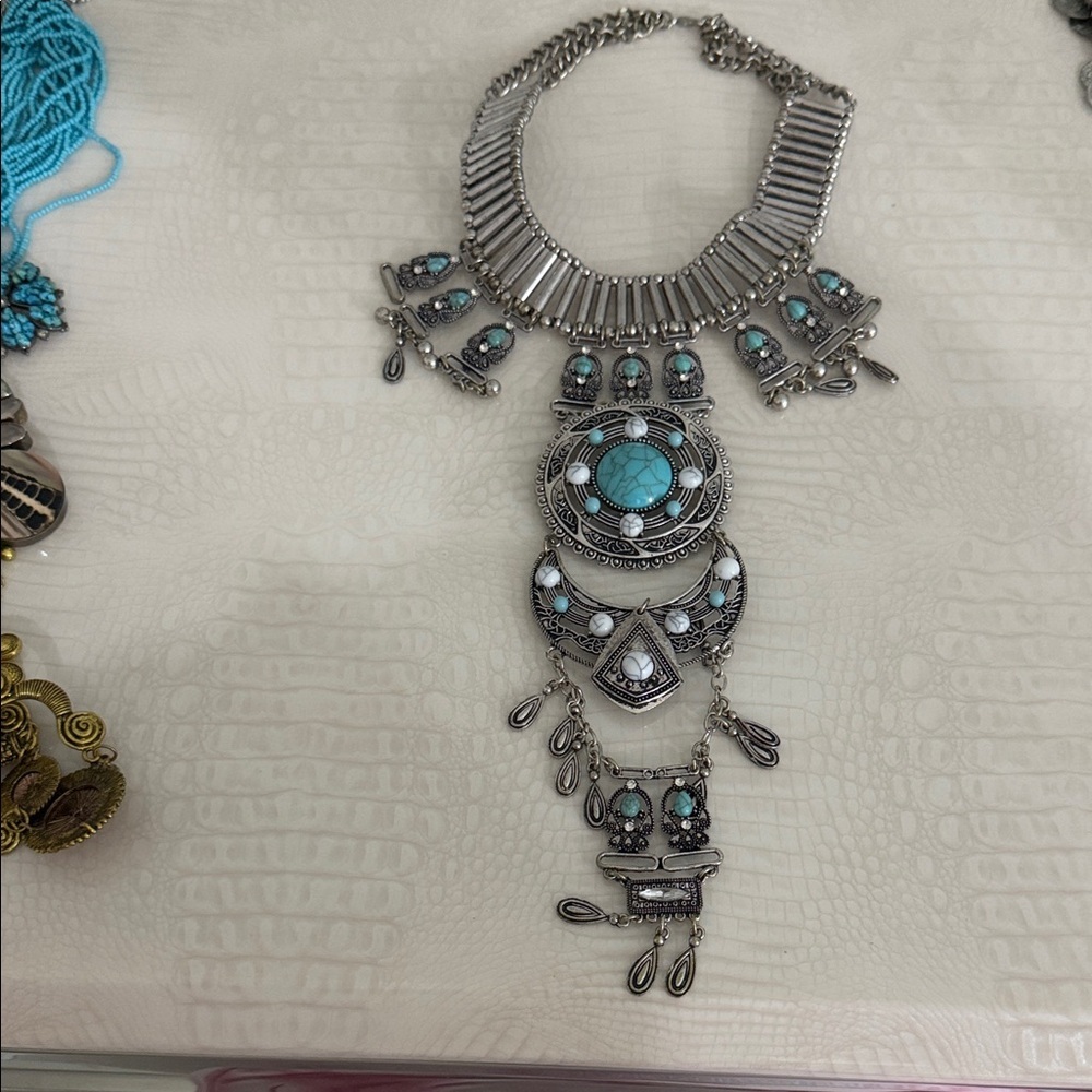 Turquoise and Silver Statement Necklace